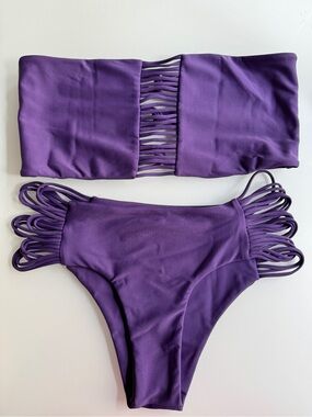 MIKOH Sunset Velzyland Strappy Bandeau Bikini Set Purple L